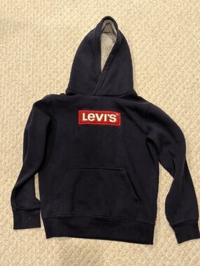Kids Levi's Navy Pullover Hoodie with Red Logo Patch